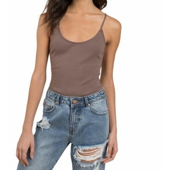Tobi Tops - Tobi mocha brown ribbed knit sleeveless Jen corset back bodysuit large MSRP 42